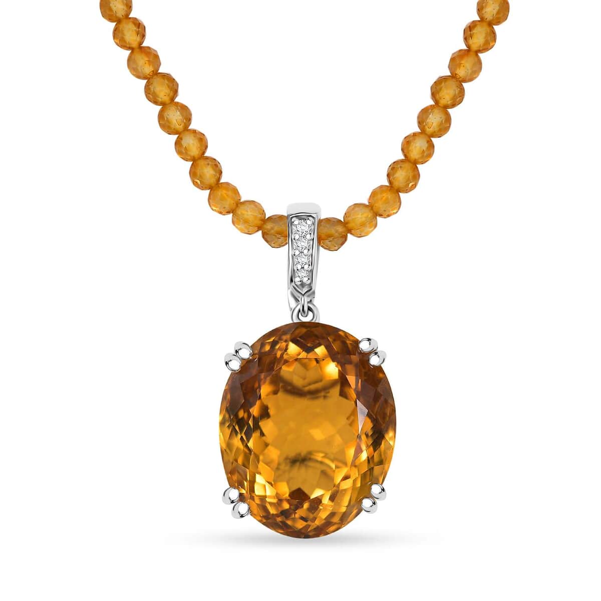 Brazilian Citrine and White Zircon 79.85 ctw Majesty Pendant with Beaded Necklace in Rhodium Over Sterling Silver 20 Inches image number 0