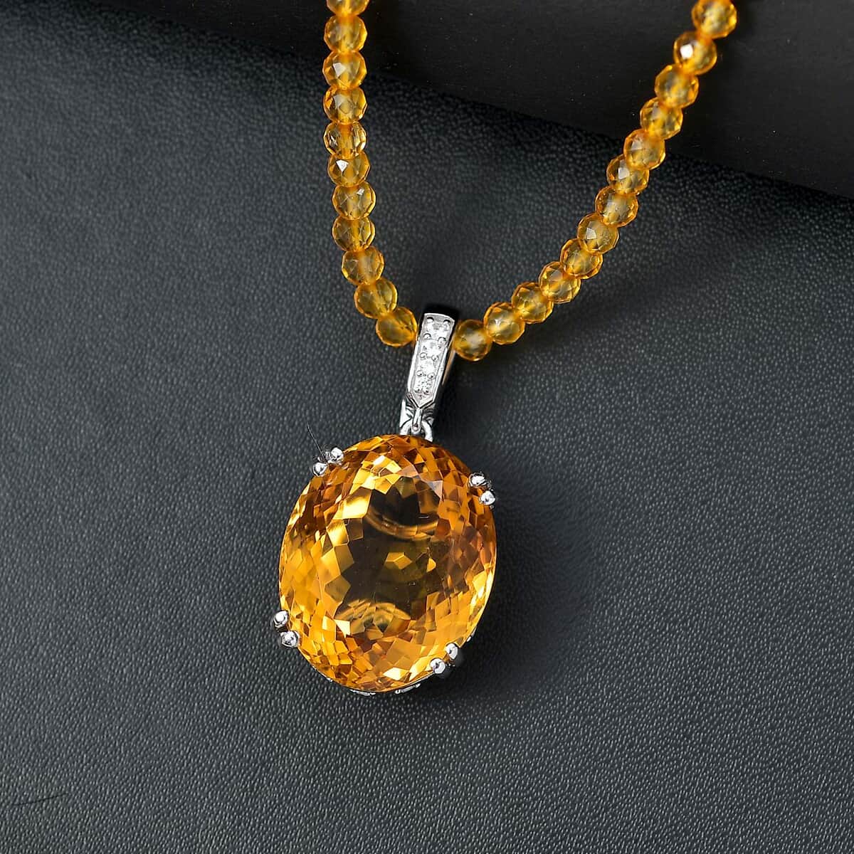 Brazilian Citrine and White Zircon 79.85 ctw Majesty Pendant with Beaded Necklace in Rhodium Over Sterling Silver 20 Inches image number 1