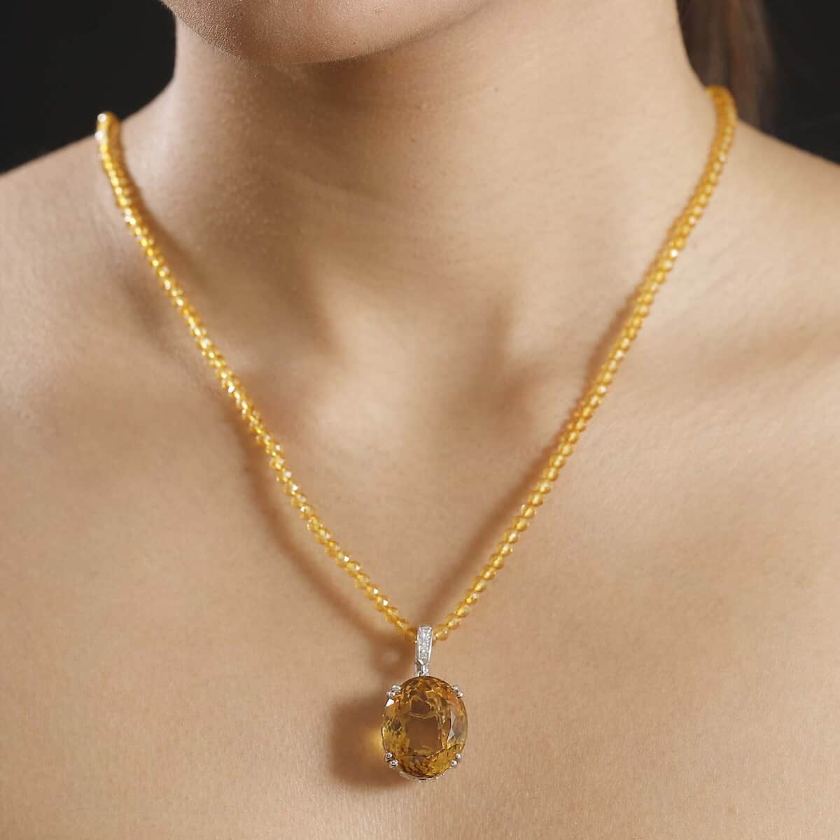 Brazilian Citrine and White Zircon 79.85 ctw Majesty Pendant with Beaded Necklace in Rhodium Over Sterling Silver 20 Inches image number 2