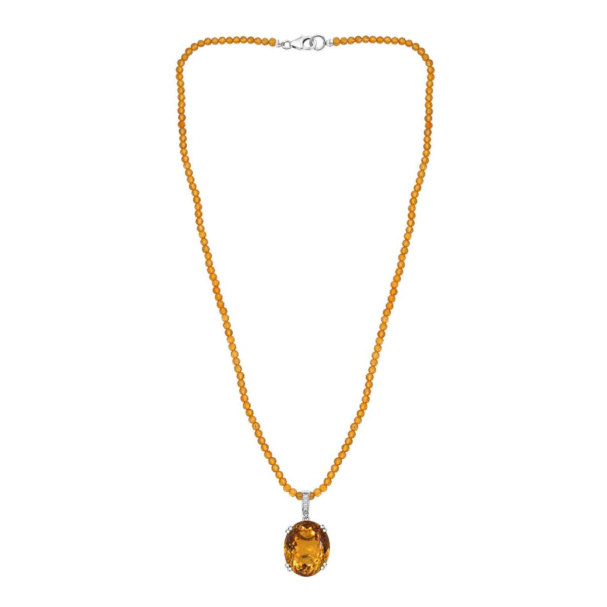 Brazilian Citrine and White Zircon 79.85 ctw Majesty Pendant with Beaded Necklace in Rhodium Over Sterling Silver 20 Inches image number 3