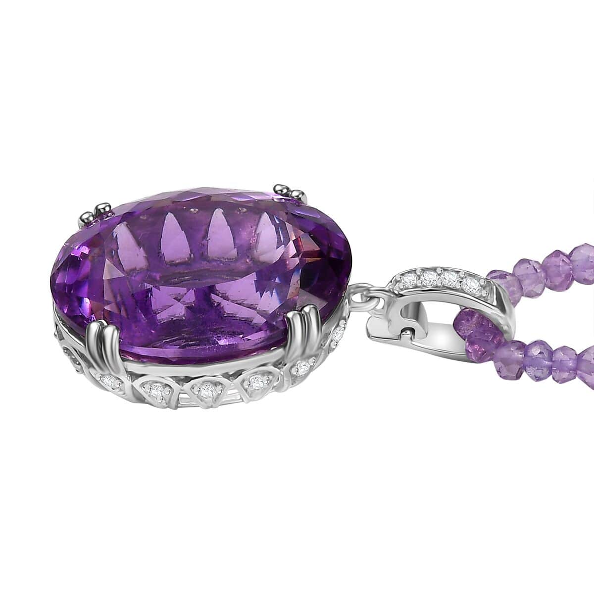 Rose De France Amethyst and White Zircon 112.90 ctw Majesty Pendant with Beaded Necklace in Rhodium Over Sterling Silver 20 Inches image number 3