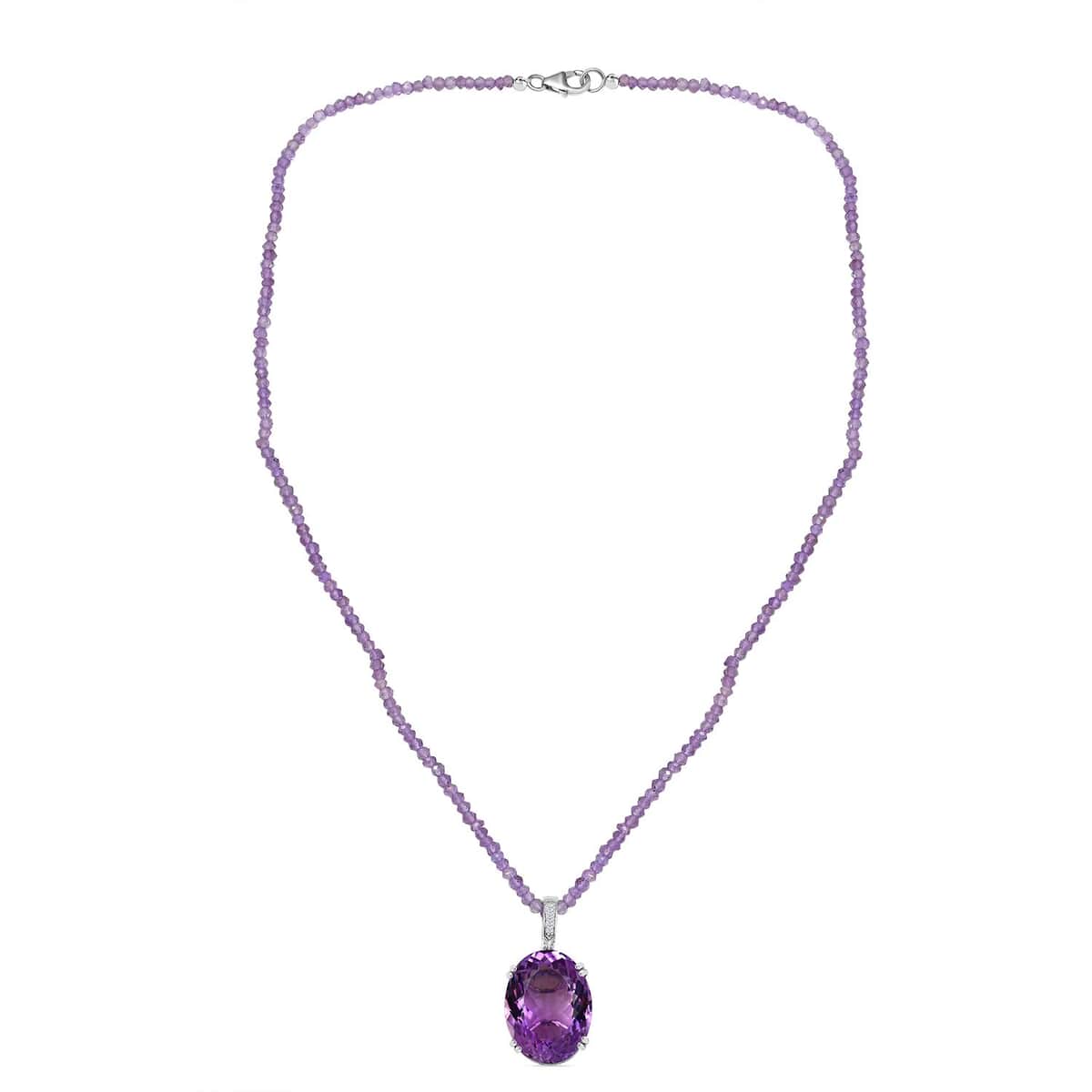 Rose De France Amethyst and White Zircon 112.90 ctw Majesty Pendant with Beaded Necklace in Rhodium Over Sterling Silver 20 Inches image number 4