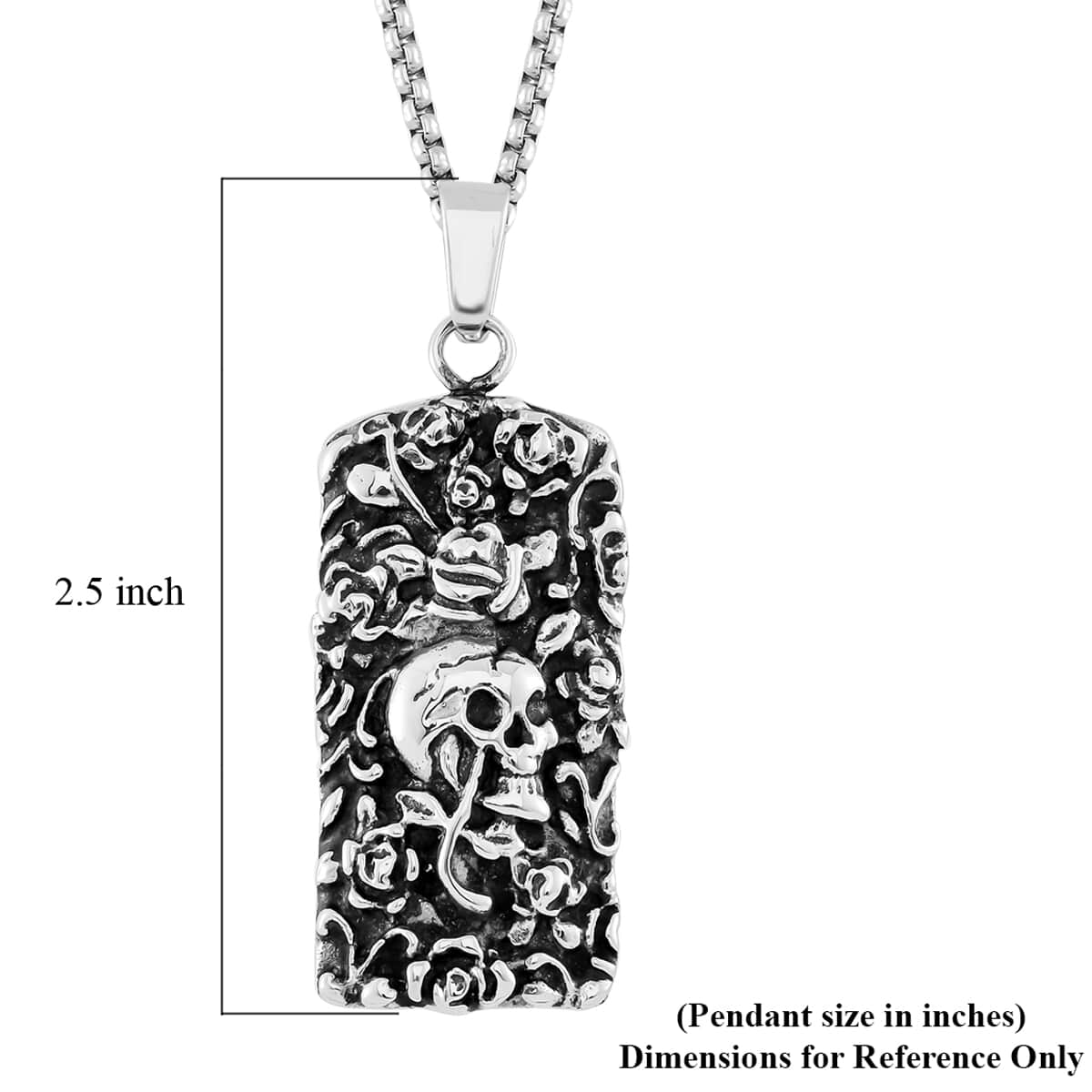 Skull Pendant Necklace in Black Oxidized and Stainless Steel 24 Inches image number 5