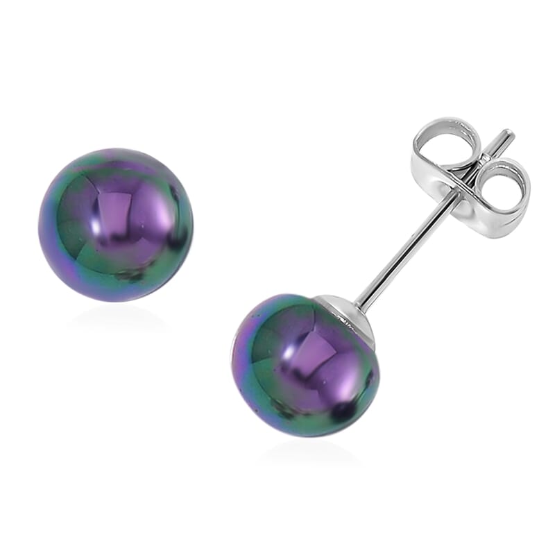Set of 5, Multi Color Shell Pearl Stud Earrings in Stainless Steel