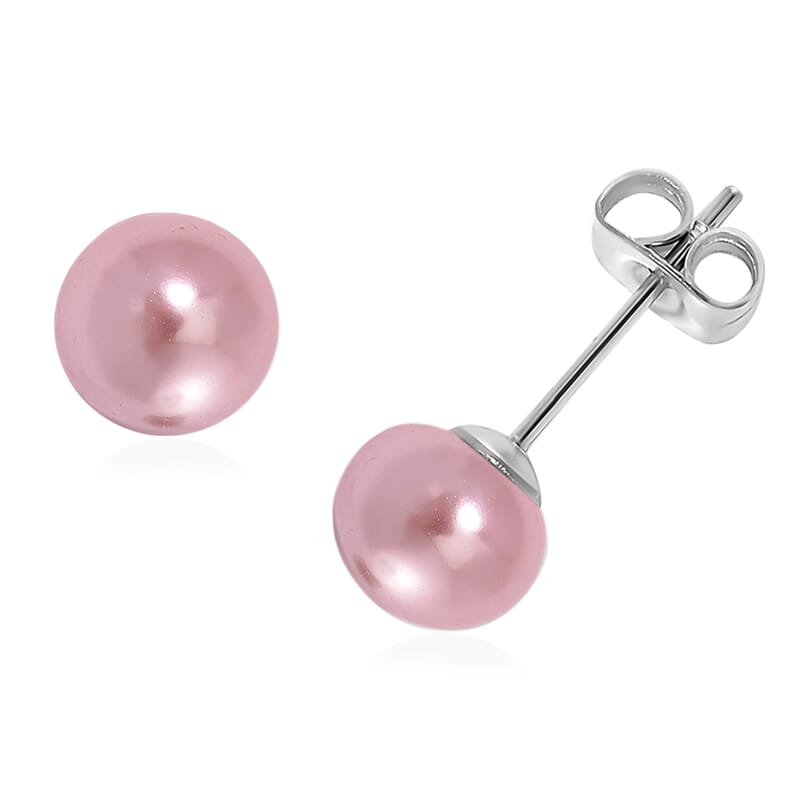Set of 5, Multi Color Shell Pearl Stud Earrings in Stainless Steel