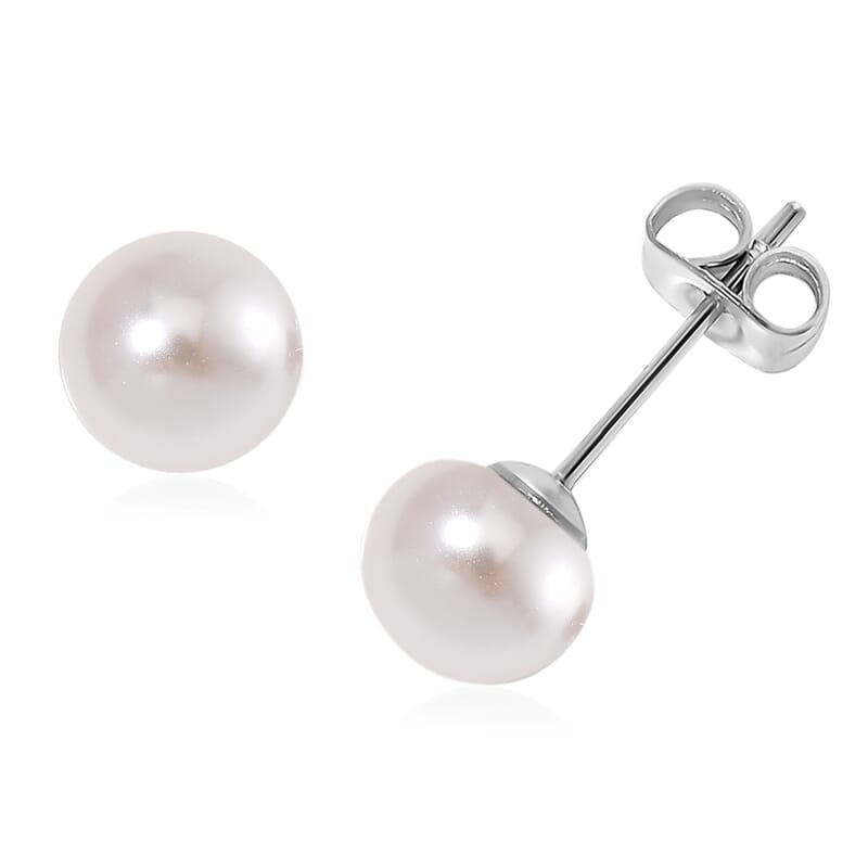 Set of 5, Multi Color Shell Pearl Stud Earrings in Stainless Steel
