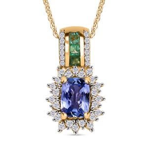 Tanzanite and Multi Gemstone 1.50 ctw Regal Bloom Pendant Necklace in 18K Vermeil Yellow Gold Over Sterling Silver 20 Inches