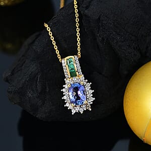 Tanzanite and Multi Gemstone 1.50 ctw Regal Bloom Pendant Necklace in 18K Vermeil Yellow Gold Over Sterling Silver 20 Inches