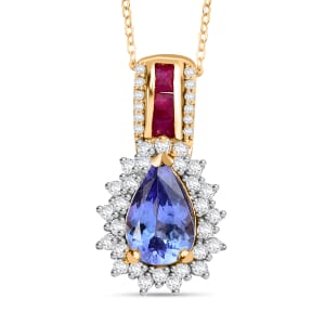 Tanzanite and Multi Gemstone 1.85 ctw Regal Bloom Pendant Necklace in 18K Vermeil Yellow Gold Over Sterling Silver 20 Inches