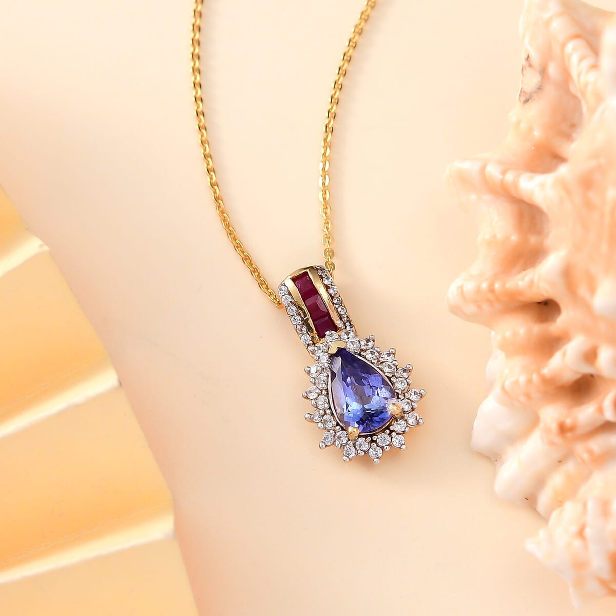 Tanzanite and Multi Gemstone 1.85 ctw Regal Bloom Pendant Necklace in 18K Vermeil Yellow Gold Over Sterling Silver 20 Inches image number 1