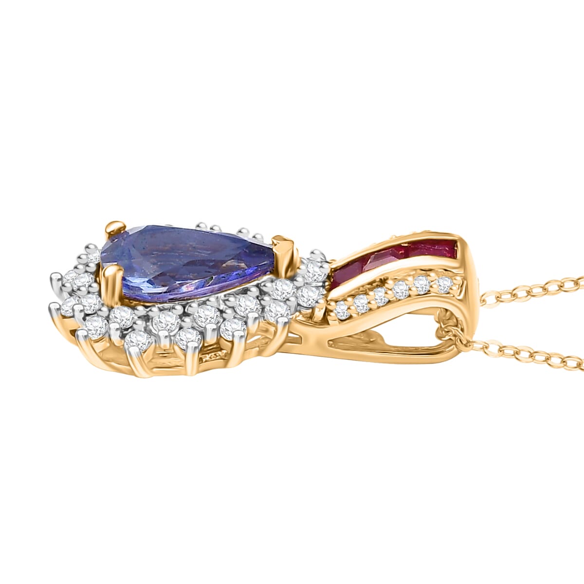 Tanzanite and Multi Gemstone 1.85 ctw Regal Bloom Pendant Necklace in 18K Vermeil Yellow Gold Over Sterling Silver 20 Inches image number 3