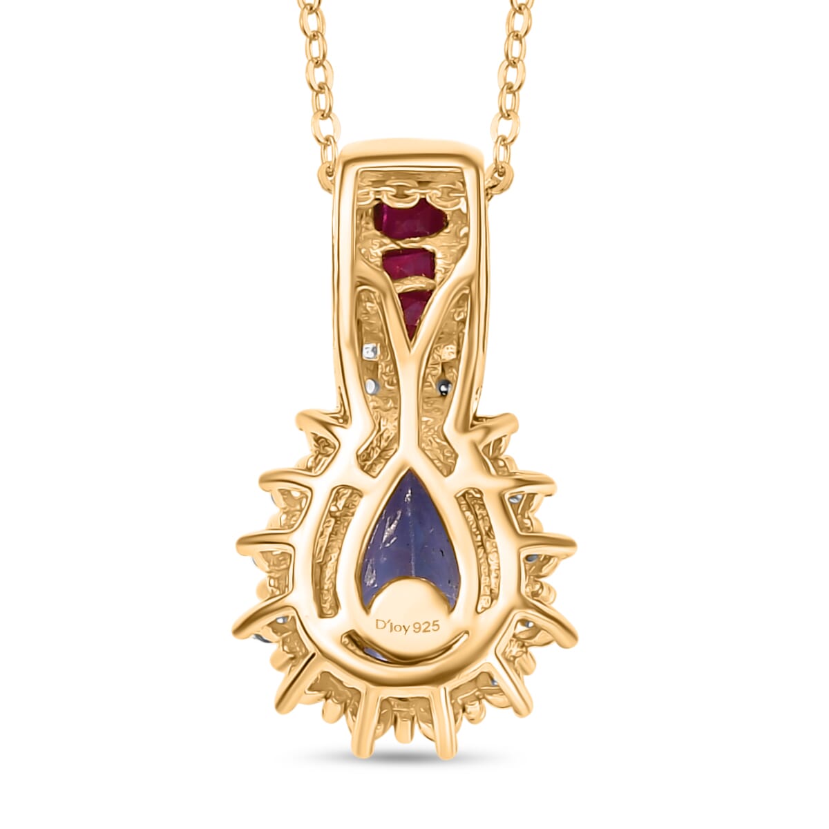 Tanzanite and Multi Gemstone 1.85 ctw Regal Bloom Pendant Necklace in 18K Vermeil Yellow Gold Over Sterling Silver 20 Inches image number 4