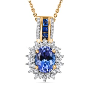 Tanzanite and Multi Gemstone 2.00 ctw Regal Bloom Pendant Necklace in 18K Vermeil Yellow Gold Over Sterling Silver 20 Inches