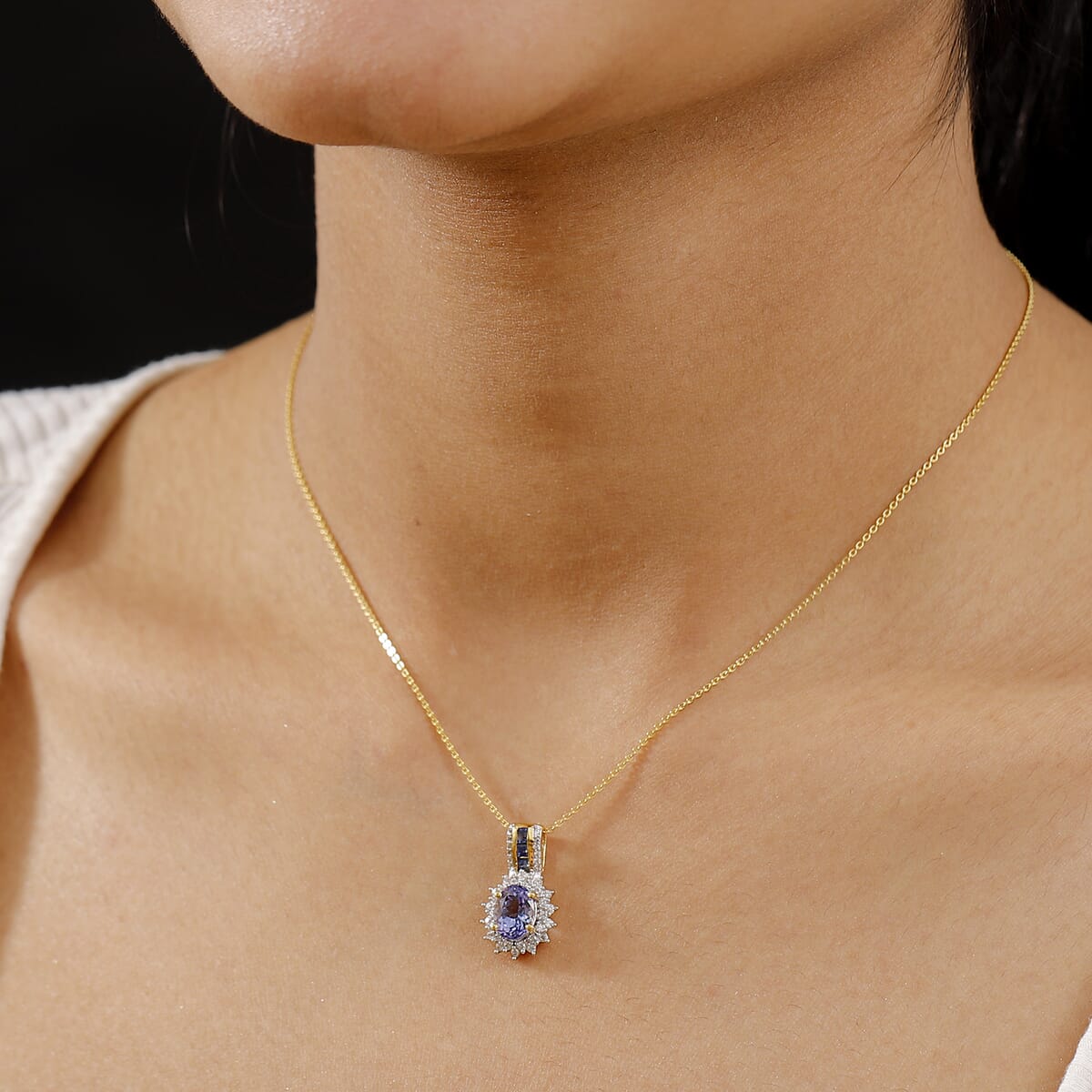 Tanzanite and Multi Gemstone 2.00 ctw Regal Bloom Pendant Necklace in 18K Vermeil Yellow Gold Over Sterling Silver 20 Inches image number 2