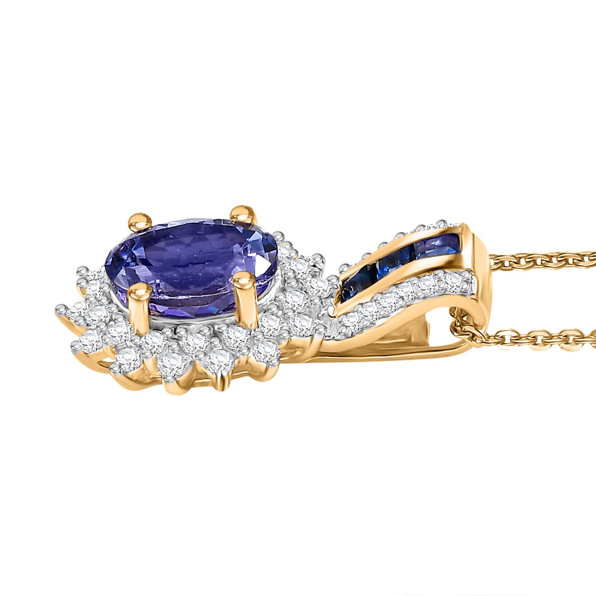 Tanzanite and Multi Gemstone 2.00 ctw Regal Bloom Pendant Necklace in 18K Vermeil Yellow Gold Over Sterling Silver 20 Inches image number 3