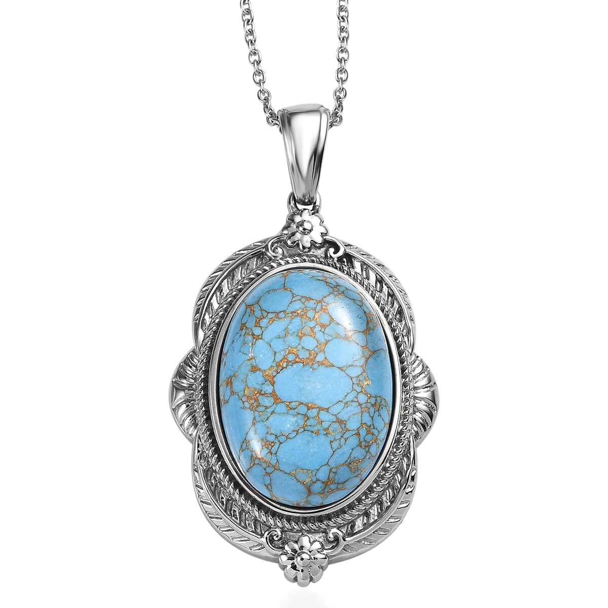 Mojave Blue Turquoise 20.50 ctw Pendant Necklace 20 Inches in Stainless Steel image number 0