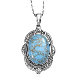 Mojave Blue Turquoise 20.50 ctw Pendant Necklace 20 Inches in Stainless Steel