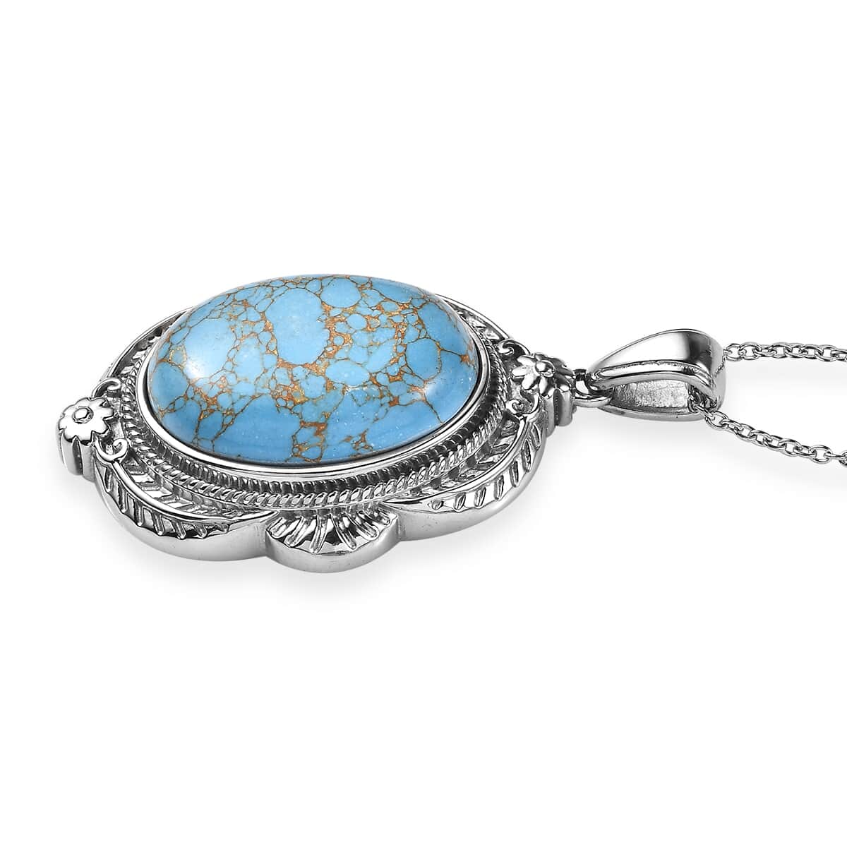 Mojave Blue Turquoise 20.50 ctw Pendant Necklace 20 Inches in Stainless Steel image number 3