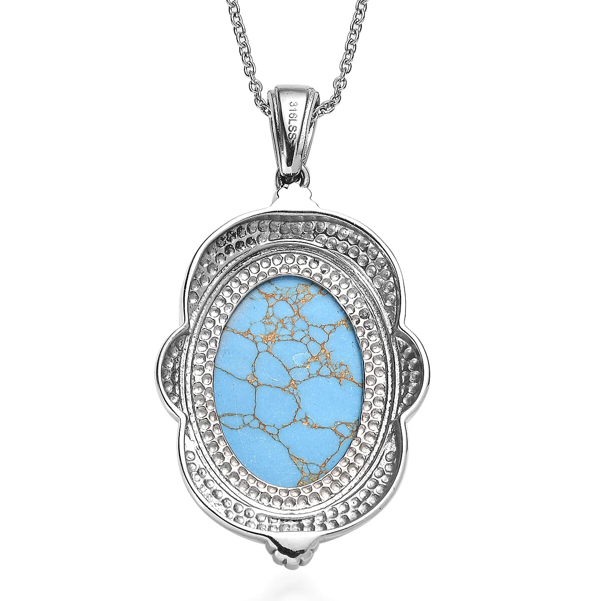 Mojave Blue Turquoise 20.50 ctw Pendant Necklace 20 Inches in Stainless Steel