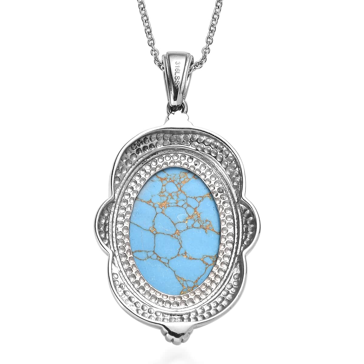 Mojave Blue Turquoise 20.50 ctw Pendant Necklace 20 Inches in Stainless Steel image number 4