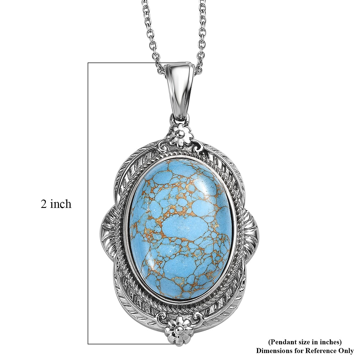 Mojave Blue Turquoise 20.50 ctw Pendant Necklace 20 Inches in Stainless Steel