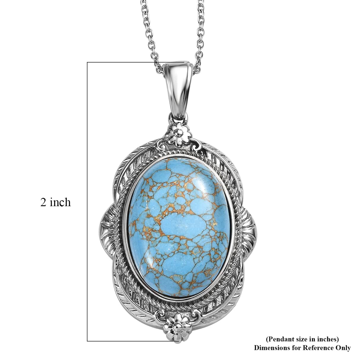 Mojave Blue Turquoise 20.50 ctw Pendant Necklace 20 Inches in Stainless Steel image number 6