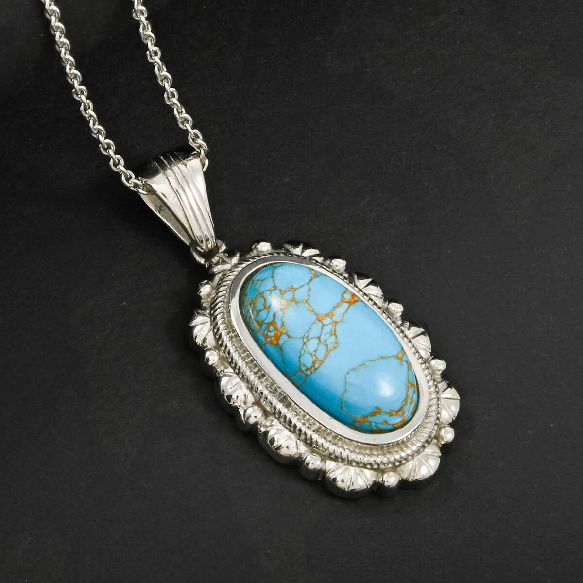 Blue Turquoise 8.65 ctw Pendant Necklace in Stainless Steel 20 Inches image number 1