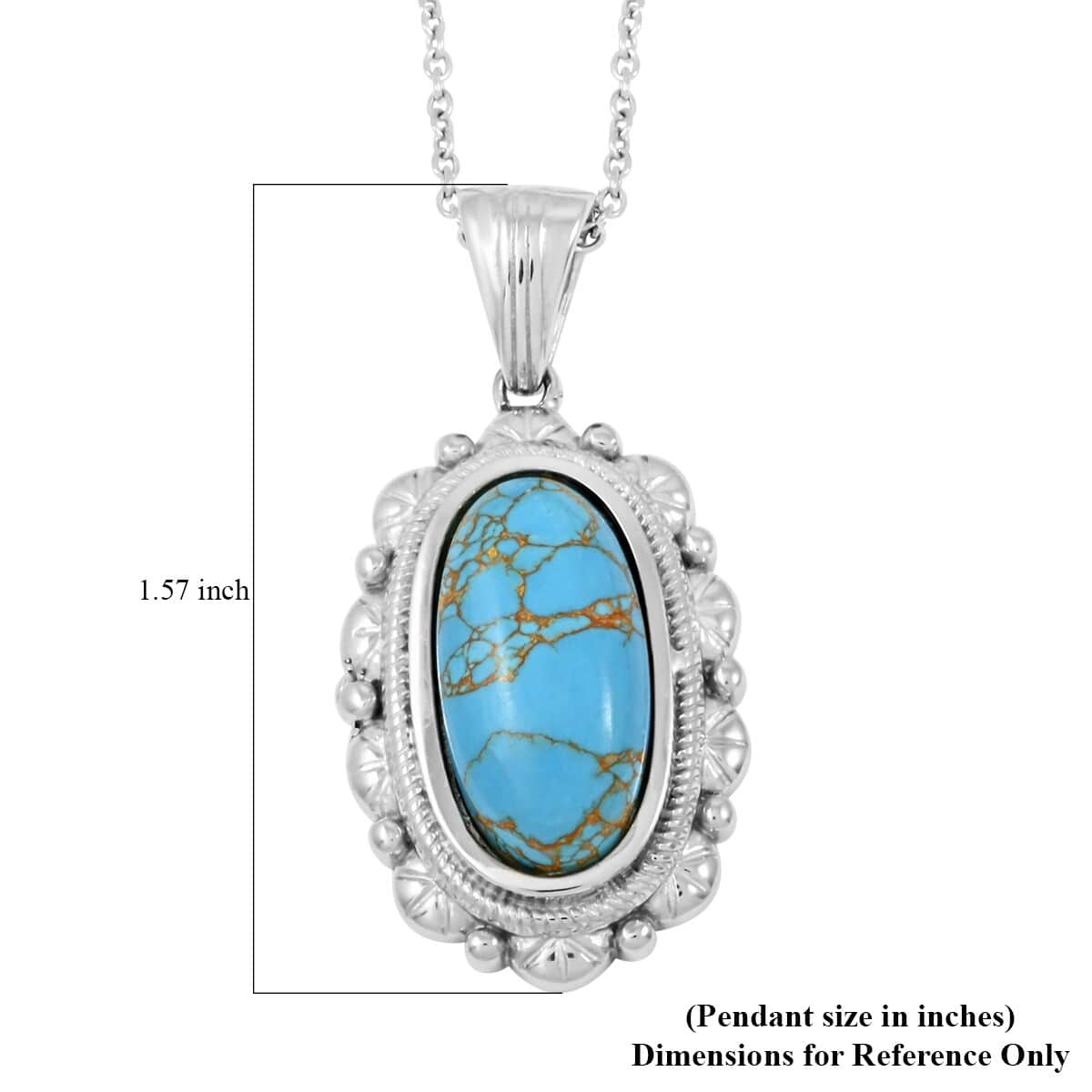 Blue Turquoise 8.65 ctw Pendant Necklace in Stainless Steel 20 Inches image number 5