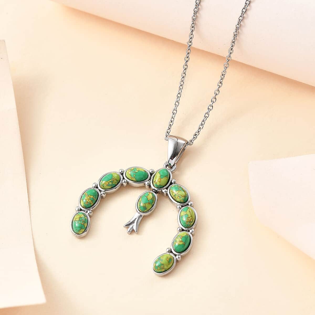 Mojave Green Turquoise 5.00 ctw Pendant Necklace in Stainless Steel 20 Inches image number 1