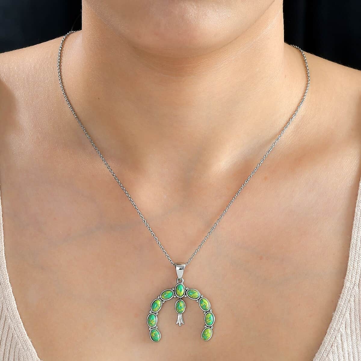 Mojave Green Turquoise 5.00 ctw Pendant Necklace in Stainless Steel 20 Inches image number 2