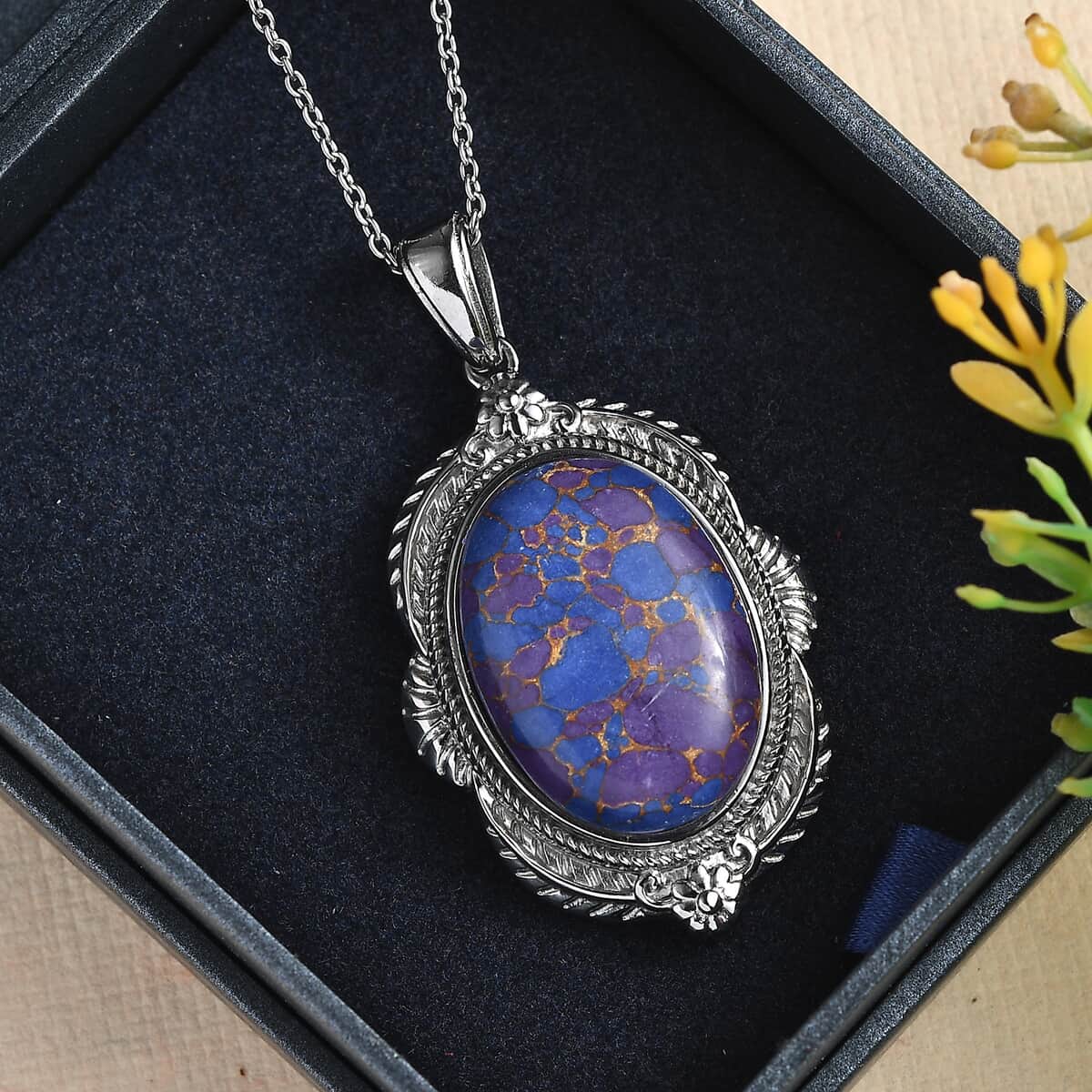 Mojave Purple Turquoise 20.80 ctw Pendant Necklace in Stainless Steel 20 Inches image number 1