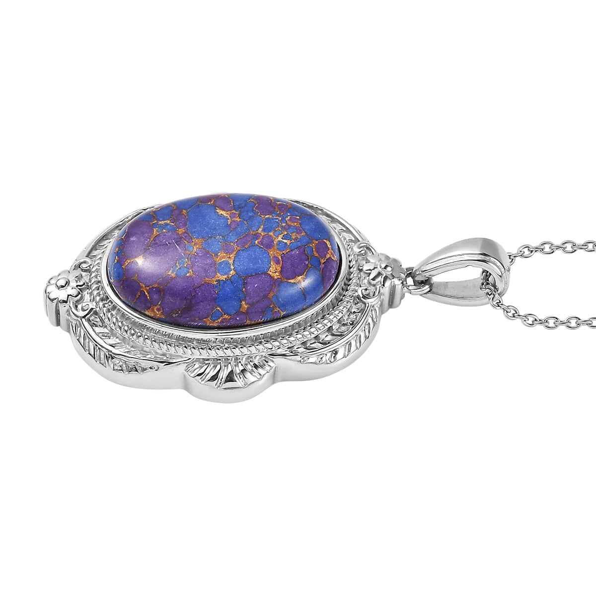 Mojave Purple Turquoise 20.80 ctw Pendant Necklace in Stainless Steel 20 Inches image number 3