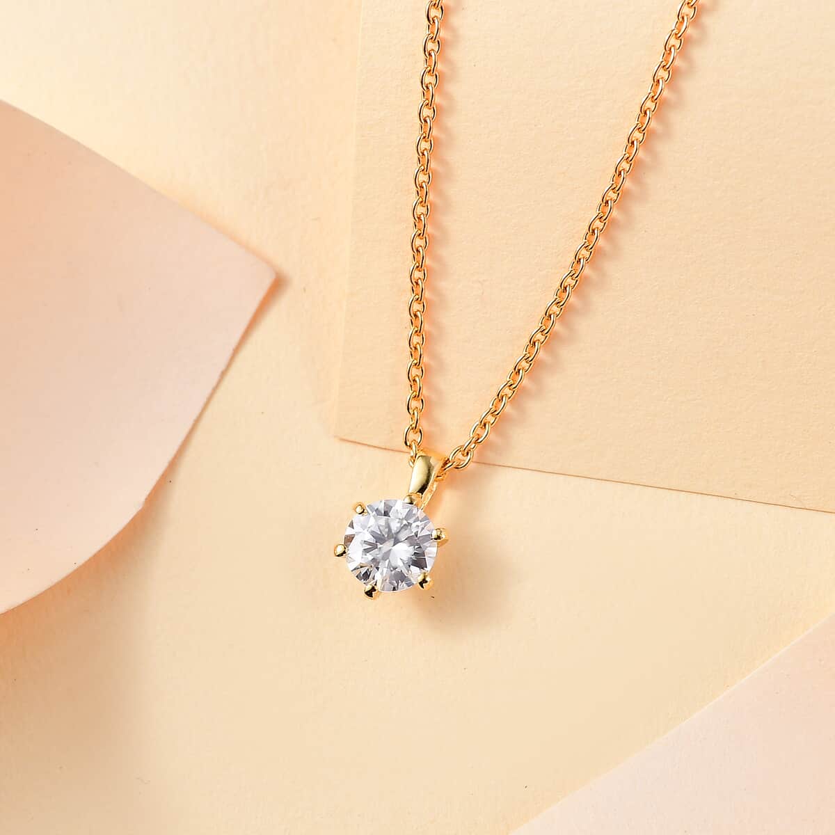 Moissanite 1.10 ctw Pendant Necklace in 18K Vermeil Yellow Gold Over Sterling Silver 20 Inches image number 1