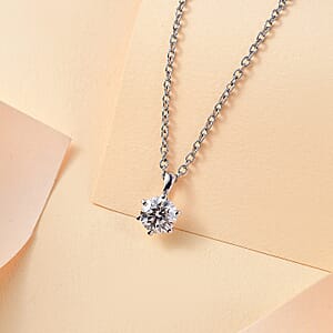 Moissanite 1.10 ctw Pendant Necklace in Rhodium Over Sterling Silver 20 Inches