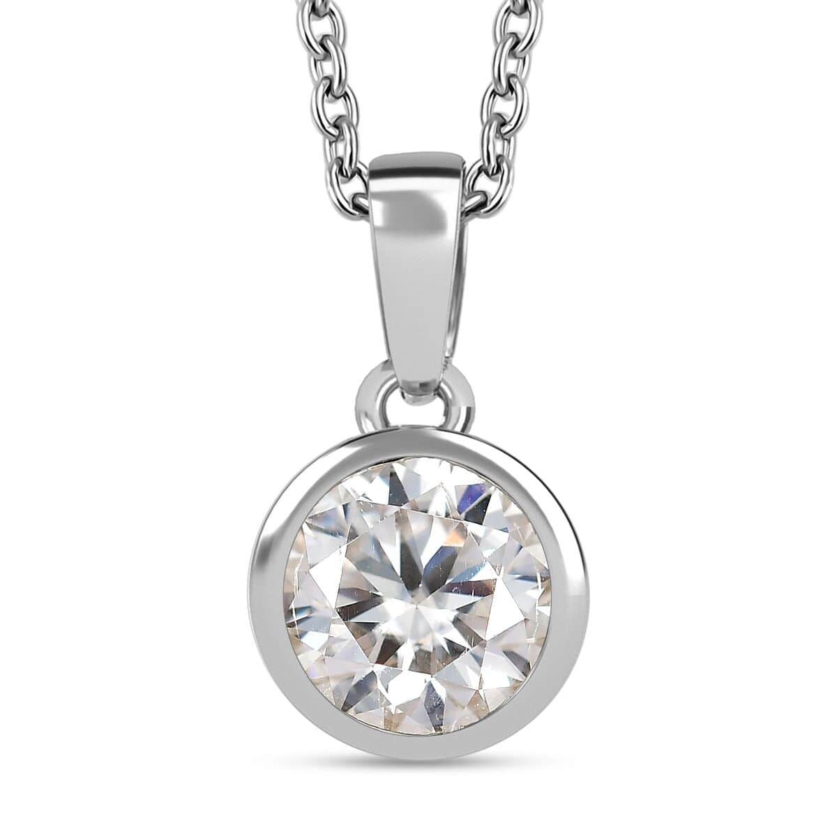 Moissanite 1.75 ctw Pendant in Platinum Over Sterling Silver with Stainless Steel Necklace 20 Inches image number 0