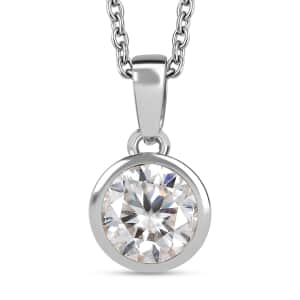 Moissanite 1.75 ctw Pendant in Platinum Over Sterling Silver with Stainless Steel Necklace 20 Inches