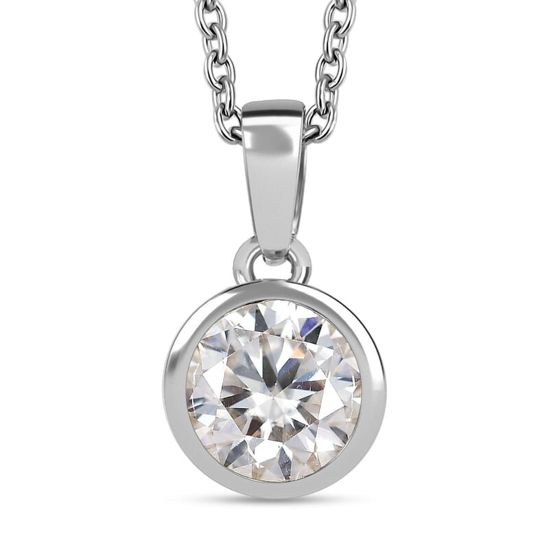 Moissanite 1.75 ctw Pendant in Platinum Over Sterling Silver with Stainless Steel Necklace 20 Inches