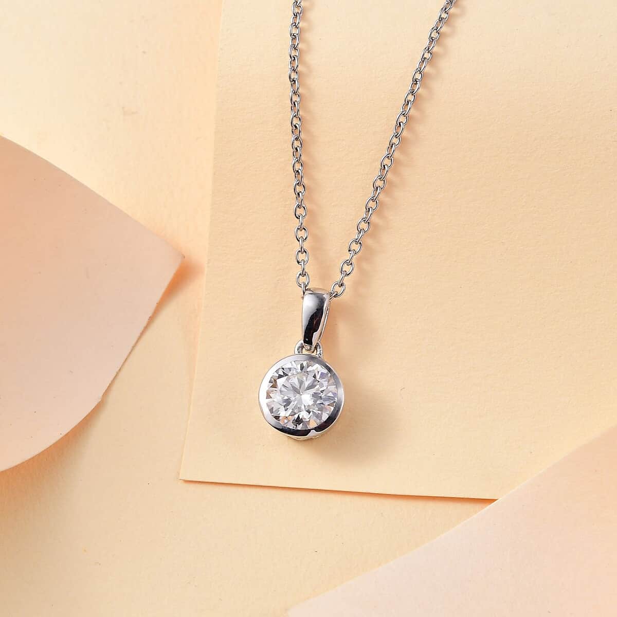 Moissanite 1.75 ctw Pendant in Platinum Over Sterling Silver with Stainless Steel Necklace 20 Inches image number 1