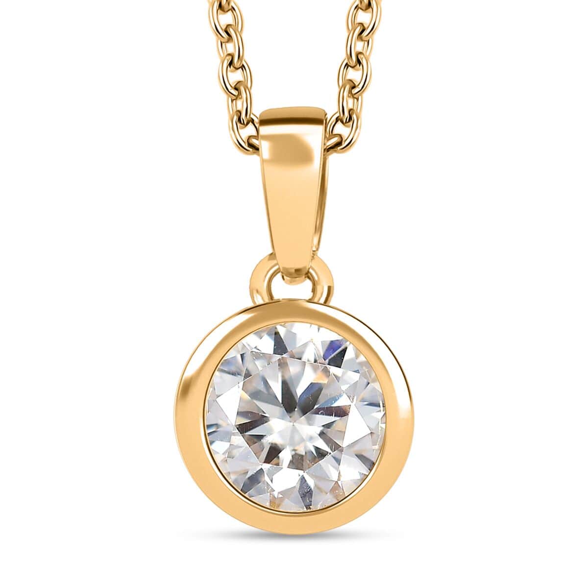 Moissanite 1.75 ctw Pendant in 18K Vermeil YG Over Sterling Silver with ION Plated YG Stainless Steel Necklace 20 Inches image number 0