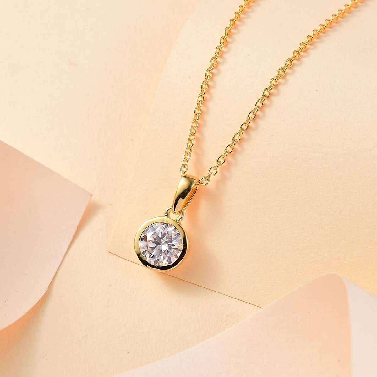 Moissanite 1.75 ctw Pendant in 18K Vermeil YG Over Sterling Silver with ION Plated YG Stainless Steel Necklace 20 Inches image number 1