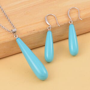 Blue Shell Pearl Drop Pendant Necklace 20 Inches and Earrings in Stainless Steel