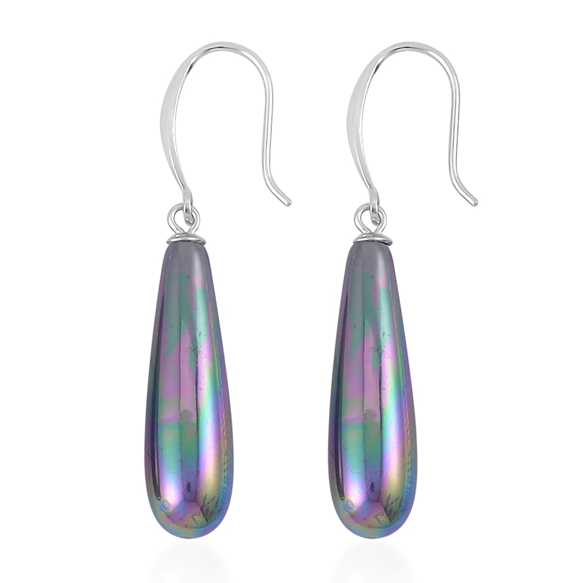 Peacock Color Shell Pearl Drop Pendant Necklace 20 Inches and Earrings in Stainless Steel