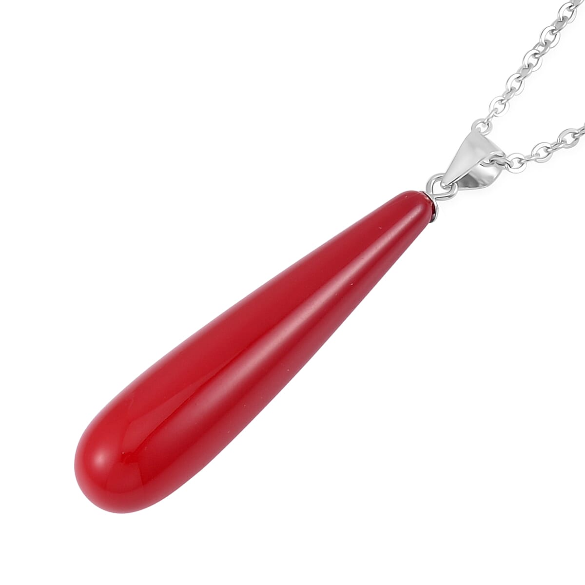 Red Shell Pearl Drop Pendant Necklace 20 Inches and Earrings in Stainless Steel image number 4