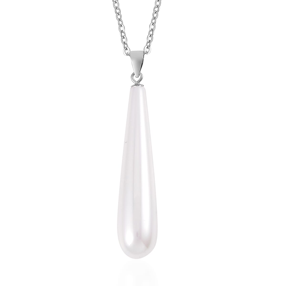 White Shell Pearl Drop Pendant Necklace 20 Inches and Earrings in Stainless Steel image number 3