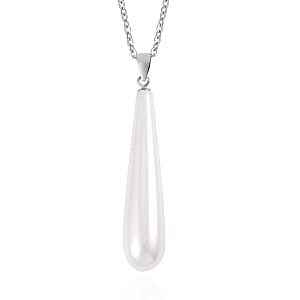 White Shell Pearl Drop Pendant Necklace 20 Inches and Earrings in Stainless Steel