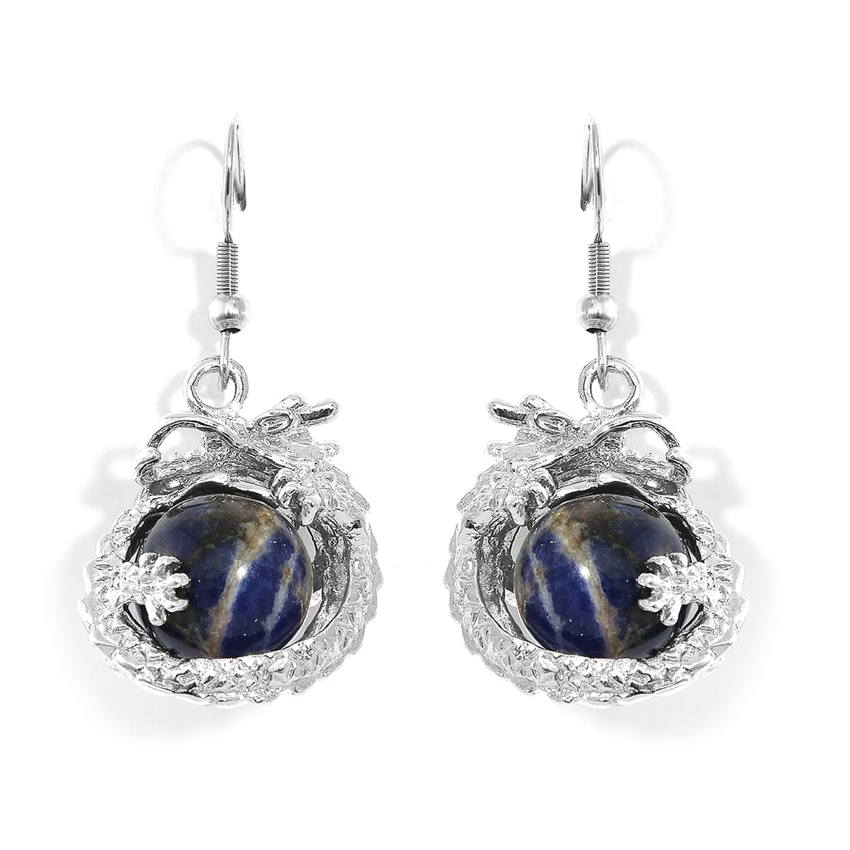 Sodalite, Blue Austrian Crystal Bracelet (8.00In) and Dragon Earrings in Silvertone and Stainless Steel 70.00 ctw image number 2