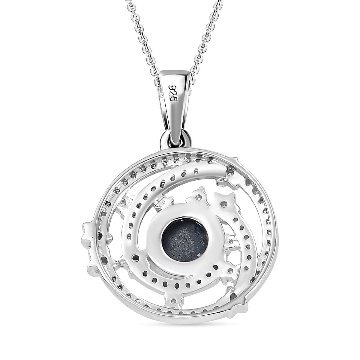 Blue Star Sapphire (DF) and Moissanite 2.00 ctw Celestial Star Pendant Necklace in Rhodium Over Sterling Silver 20 Inches