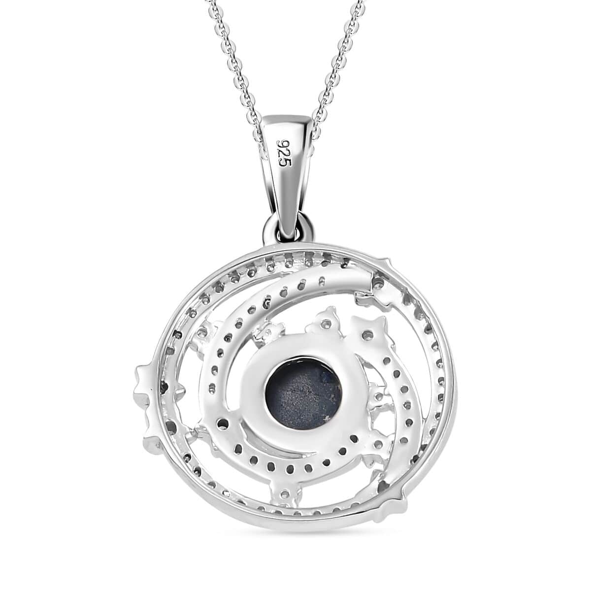 Blue Star Sapphire (DF) and Moissanite 2.00 ctw Celestial Star Pendant Necklace in Rhodium Over Sterling Silver 20 Inches (Del. In 8-10 Days) image number 4