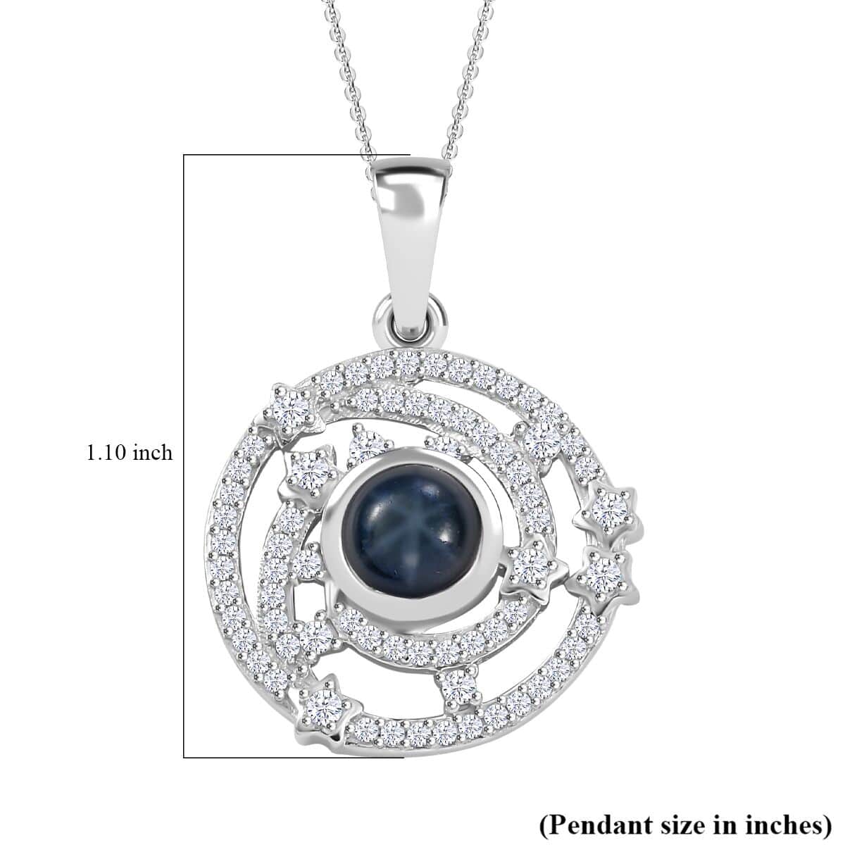 Blue Star Sapphire (DF) and Moissanite 2.00 ctw Celestial Star Pendant Necklace in Rhodium Over Sterling Silver 20 Inches (Del. In 8-10 Days) image number 5