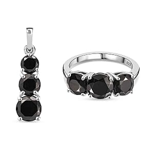 Elite Shungite 3.90 ctw Ring (Size 11.5) and Pendant in Rhodium Over Sterling Silver